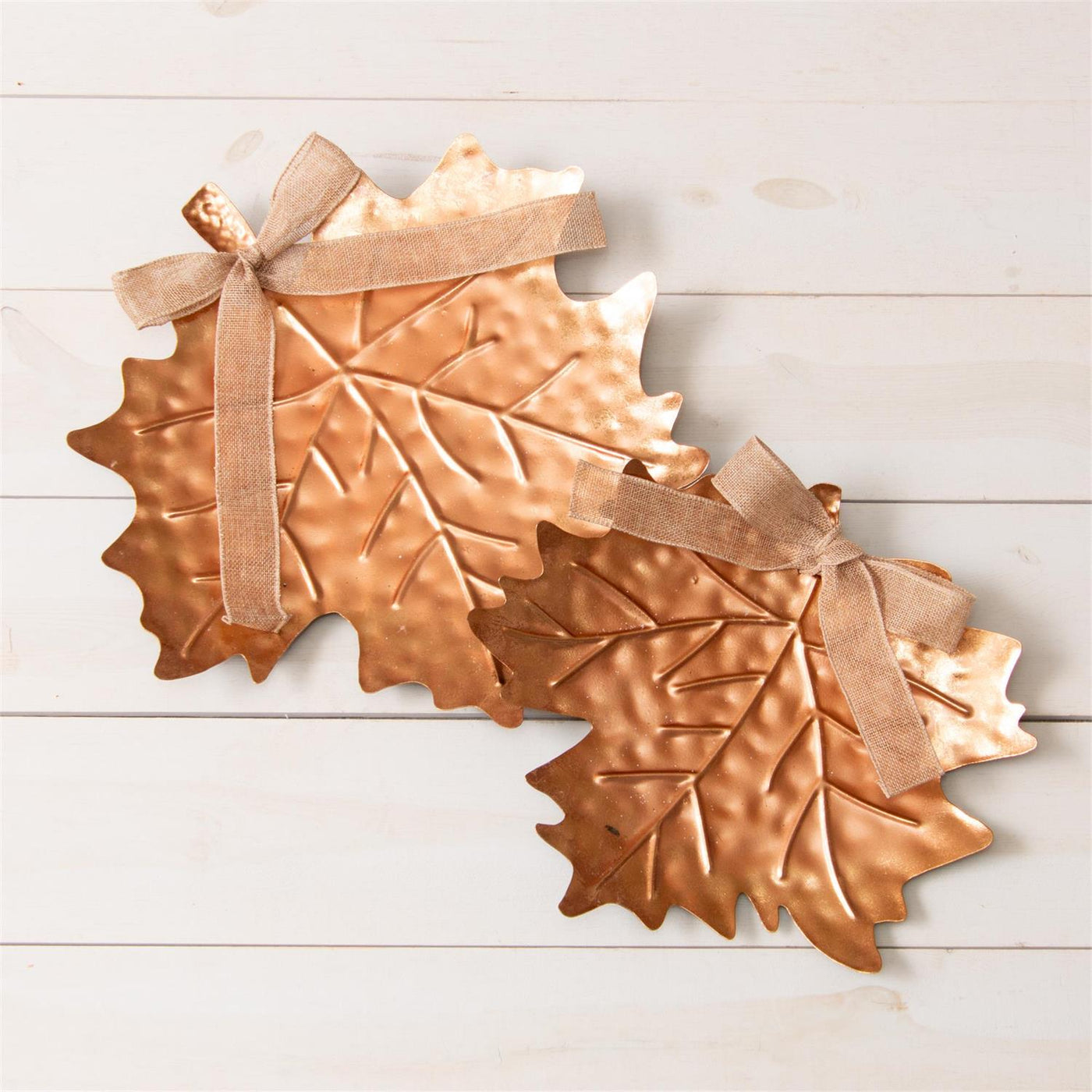 Set of 2 Bronze Tone Leaf Trays