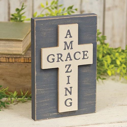 Amazing Grace Layered Wooden Cross Block 7.5" H