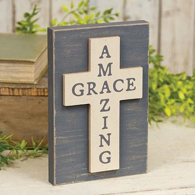 Amazing Grace Layered Wooden Cross Block 7.5" H