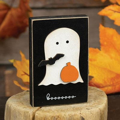 💙 Boooo Pumpkin & Bat Ghost Small Wooden Block