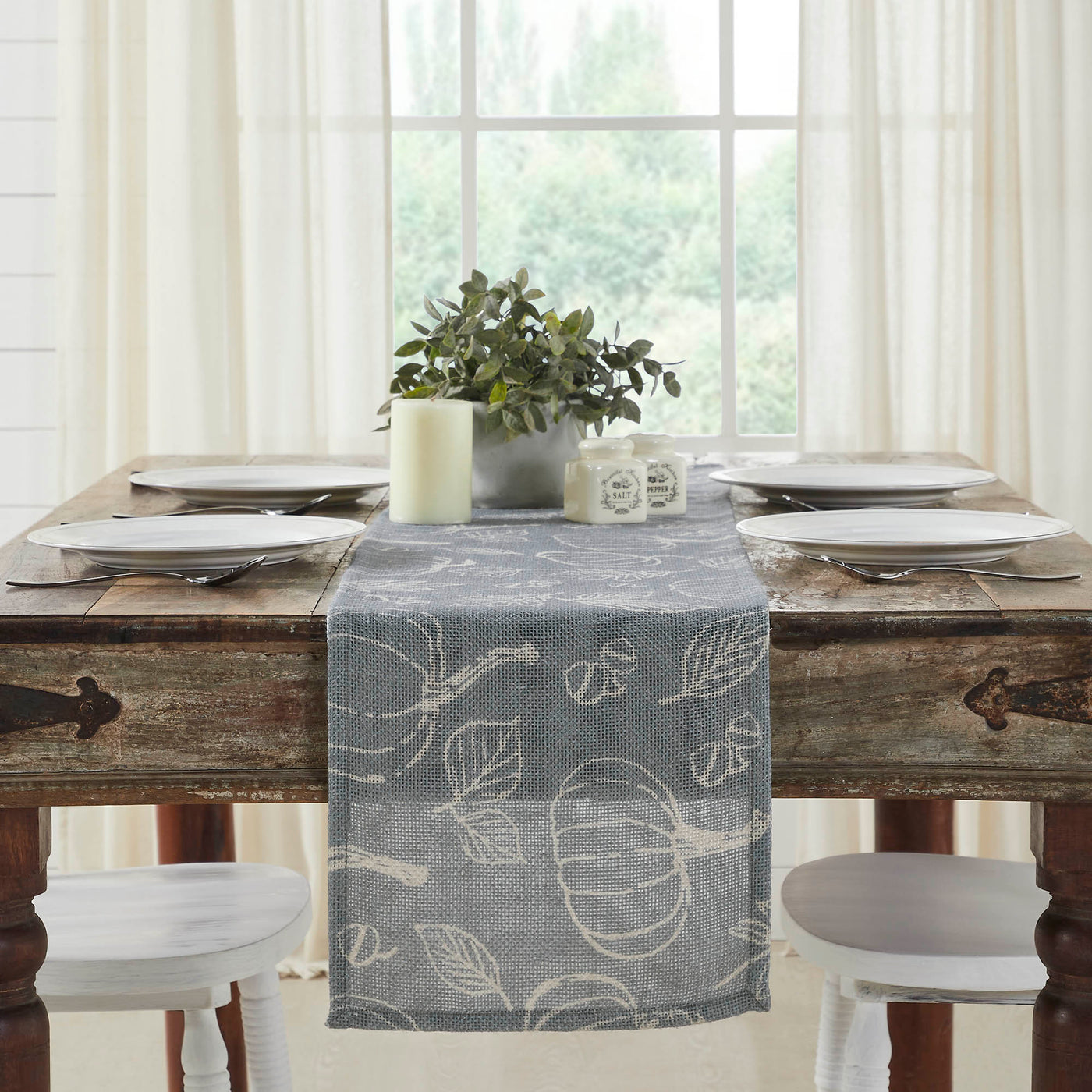 Silhouette Pumpkin Grey Table Runner 12" x 60"