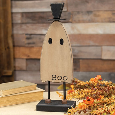 Top Hat Boo Ghost Wooden on Base 16" H