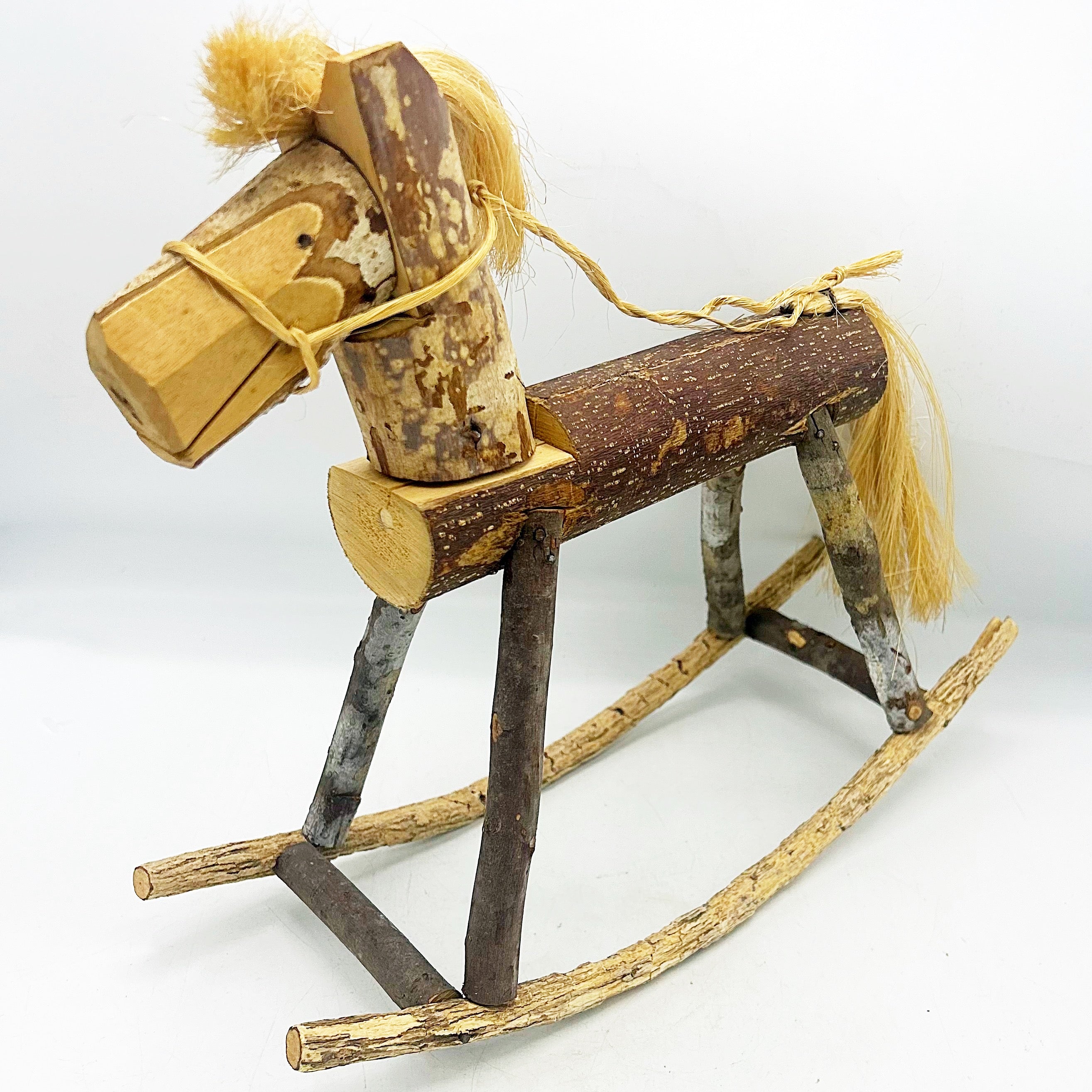 Primitive Wooden Rocking Horse Folk Art Rustic Country Decor ...