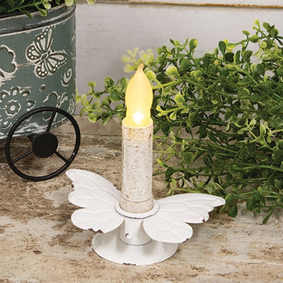 Distressed White Metal Butterfly Taper Candle Holder