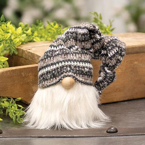 💙 Gray Winter Knit Hat Gnome Head Figure