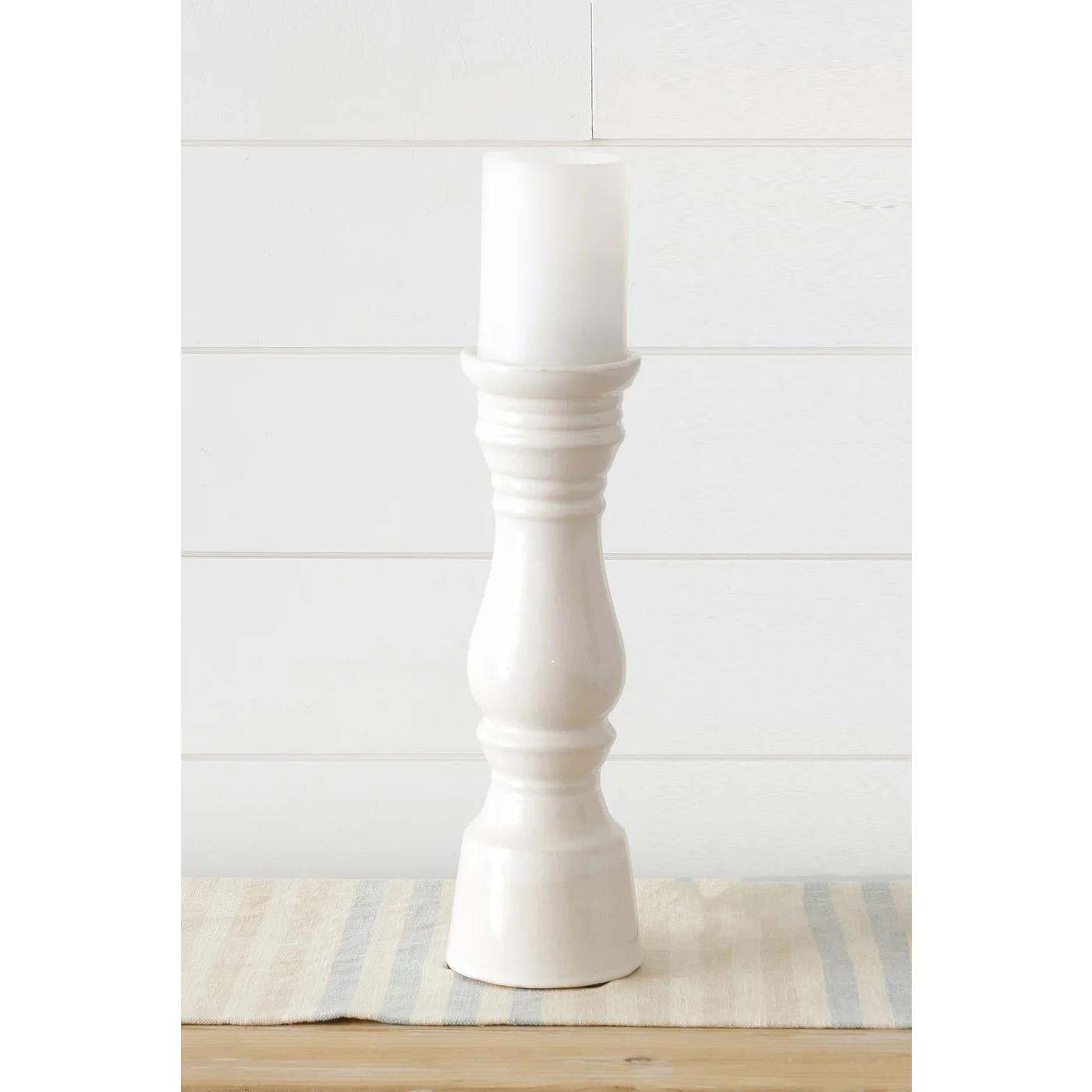 White Finial 12.5" Ceramic Candle Holder