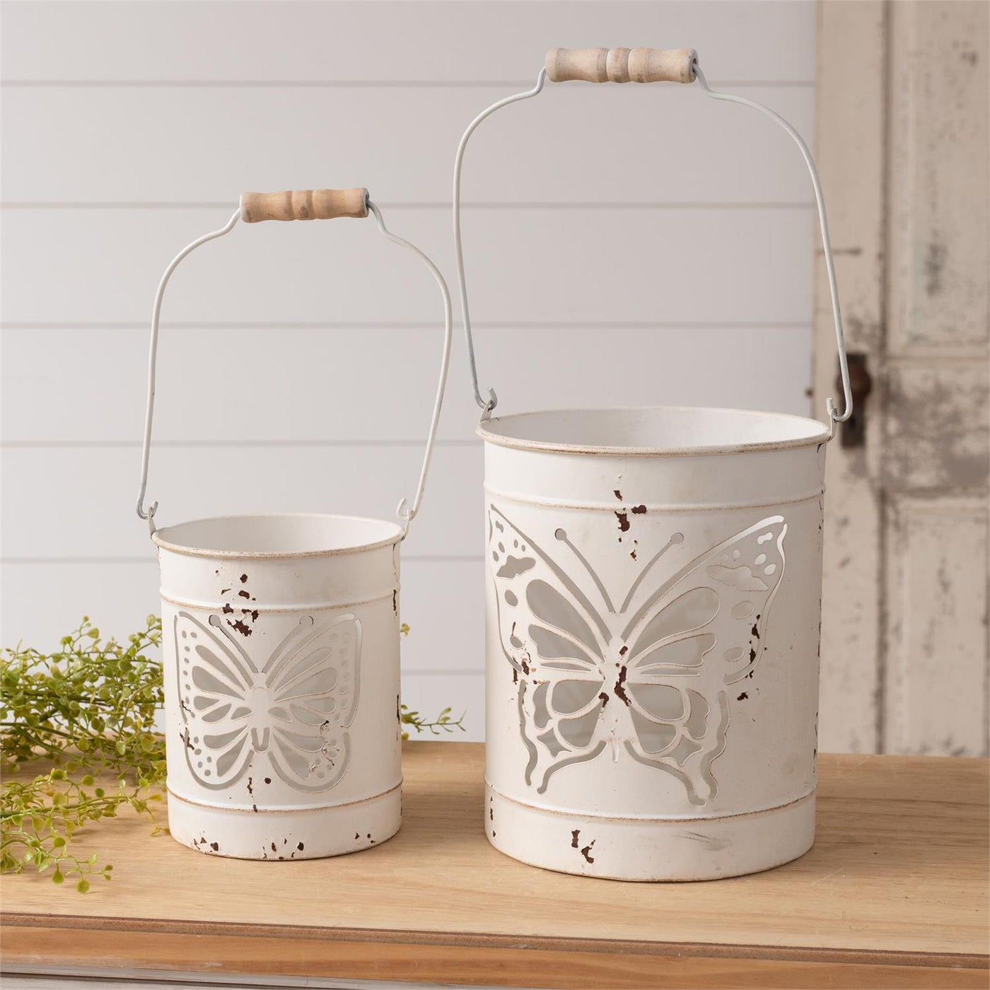 Set of 2 Butterfly Cutout Metal Lanterns