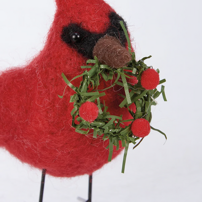 DAY 11 ✨ 14 Days of Felted Cheer ✨ Cardinal With Wreath Felt Bird Critter
