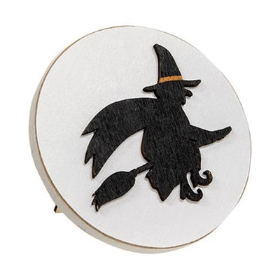 Witch Silhouette 4" Halloween Circle Easel Sign