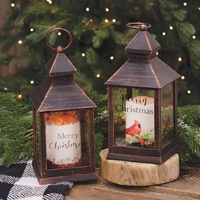 Set of 2 Merry Christmas Lanterns Battery Powered