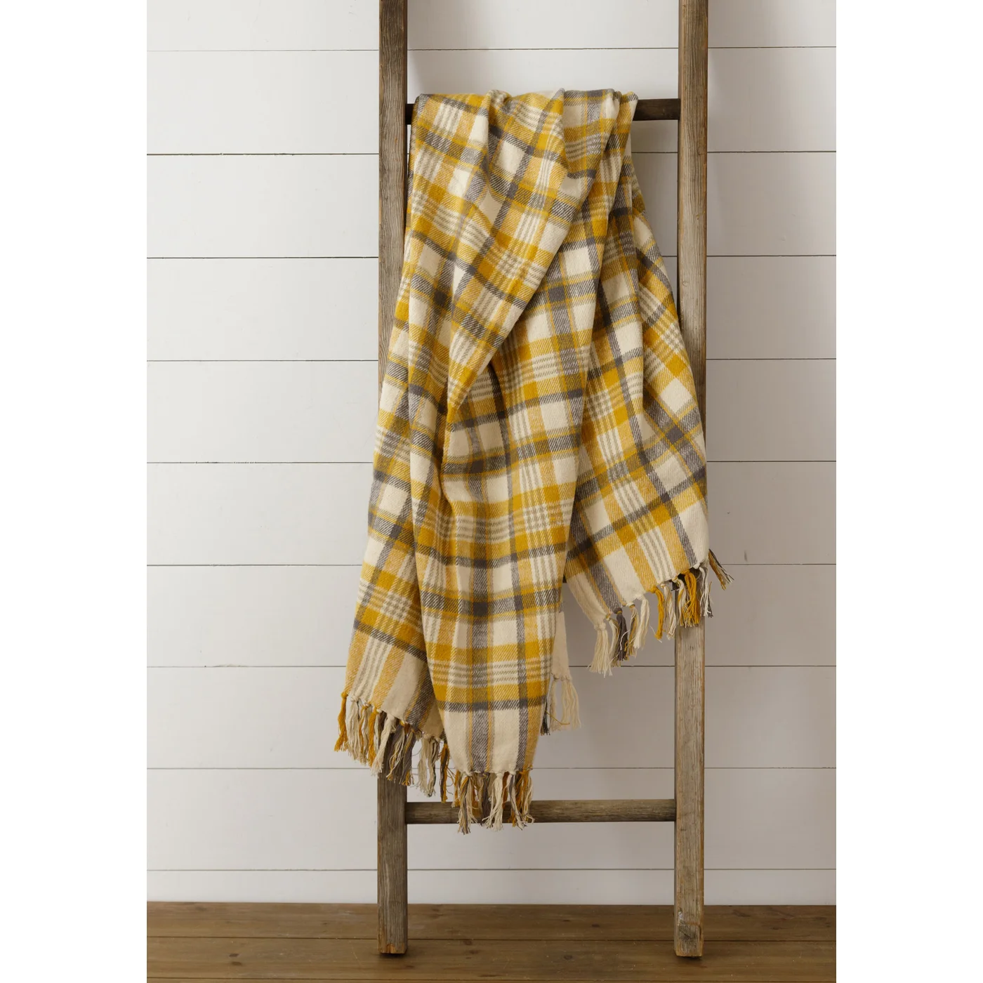 Mustard and Warm Gray Brushed Cotton Flannel Throw