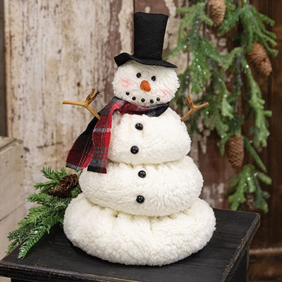 Melting Snowman with Top Hat & Plaid Scarf 12"H