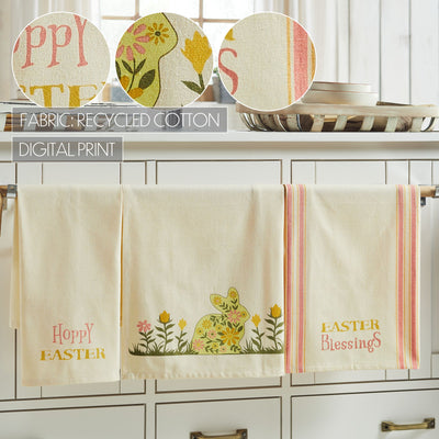 Set of 3 Bunny Hop Floral Bunny & Easter Tea Towels