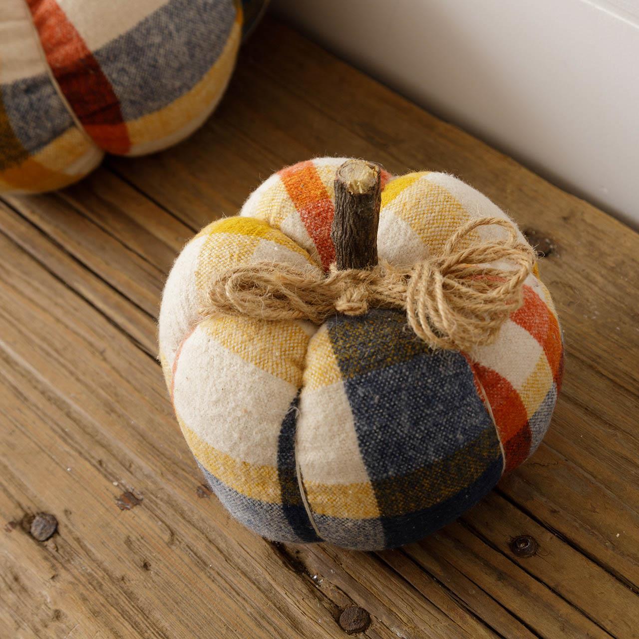 Flannel Pumpkin in Navy Rust and Mustard 6" H