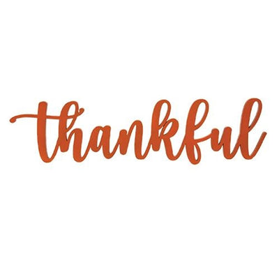 Orange Thankful Hanging Script Sign 20"