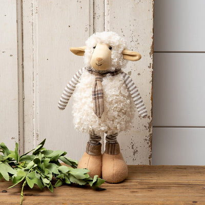 Ella Sheep with Extendable Stripped Legs and Flannel Scarf Figure