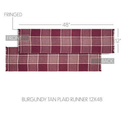 Eston Burgundy Tan Plaid 48" Table Runner