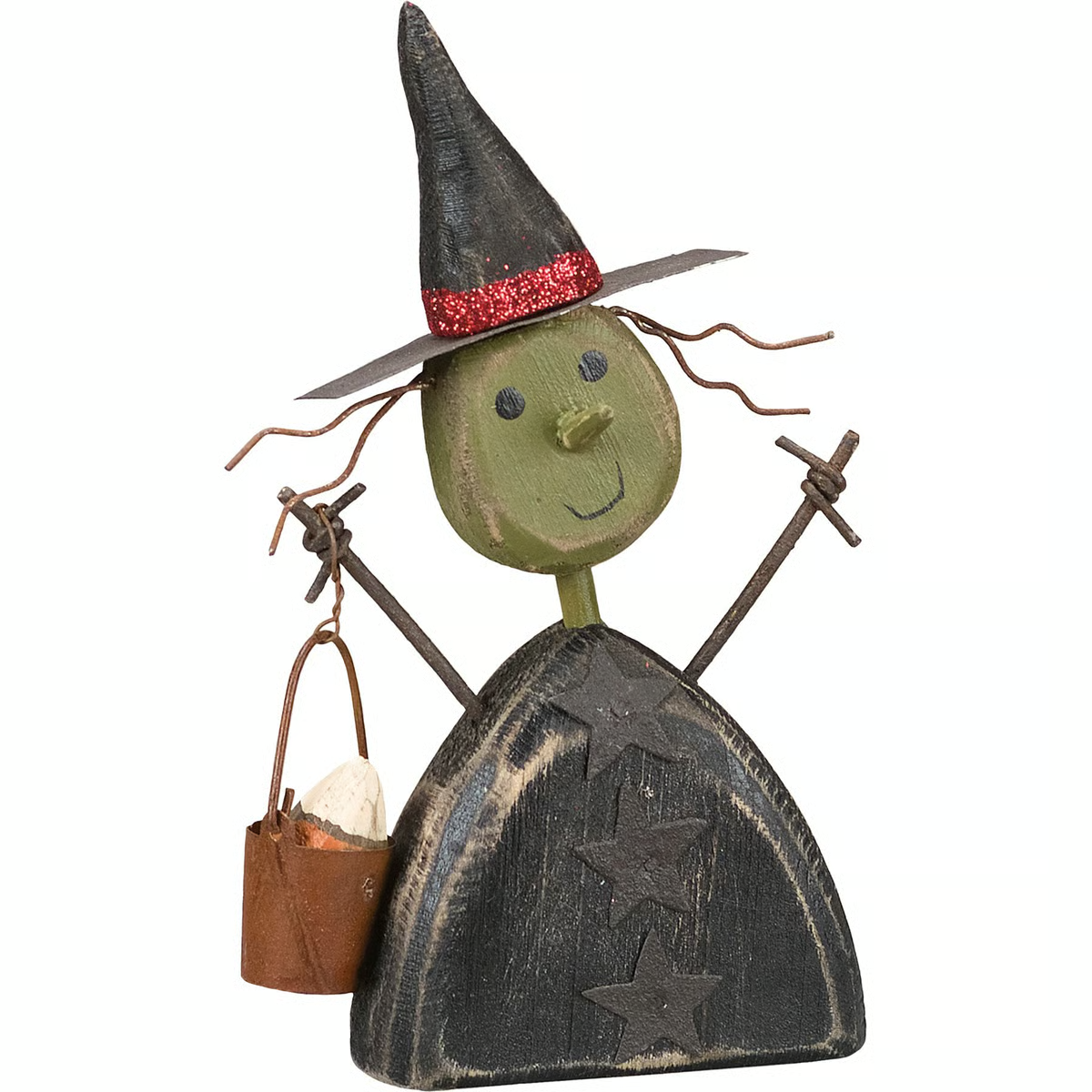 Rustic Witch with Trick or Treat Bucket Chunky Sitter