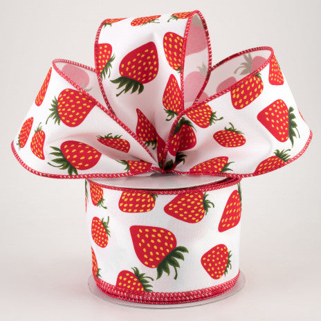 HAPPY BIRTHDAY🎂 💙 Strawberry Fruit on White Ribbon 2.5" x 10 yards