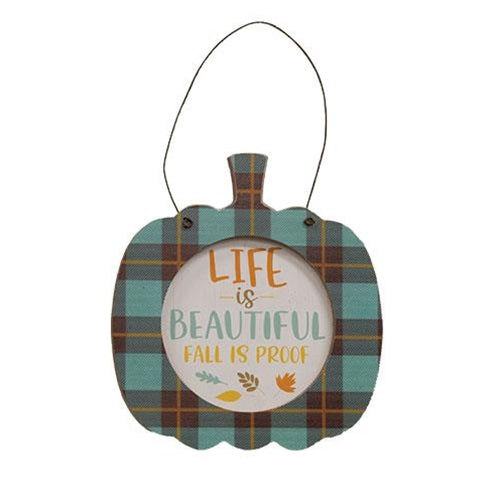 Set of 3 Fun Sayings 5.25" H Plaid Pumpkin Hangers