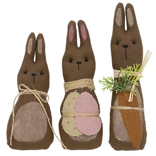 Set of 3 Primitive Chocolate Bunny Family Fabric Figures