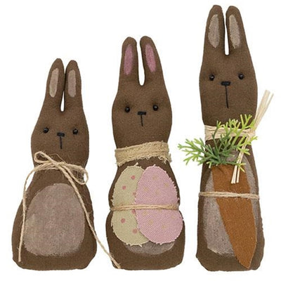 Set of 3 Primitive Chocolate Bunny Family Fabric Figures