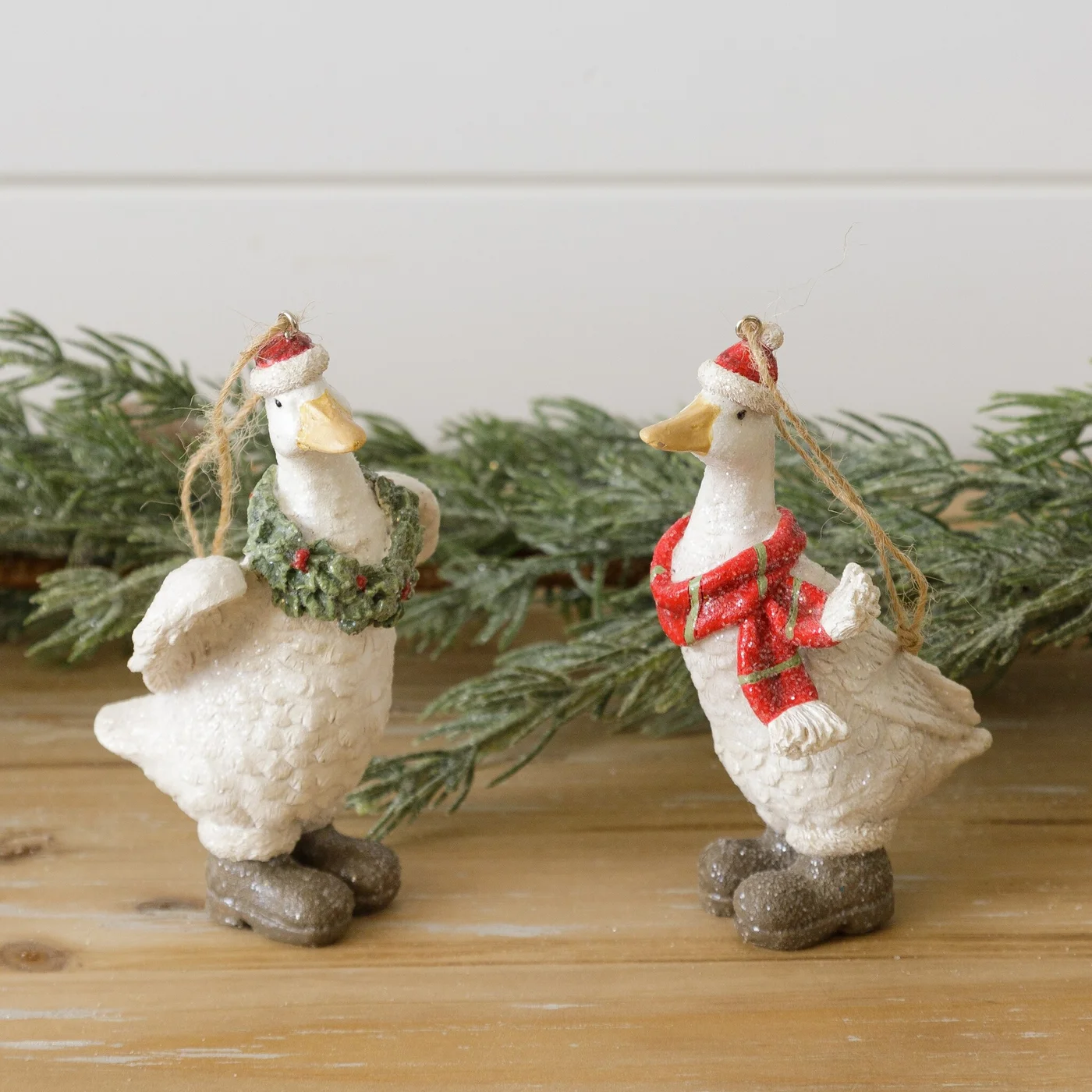 Set of 2 Christmas Ducks In Boots Ornaments