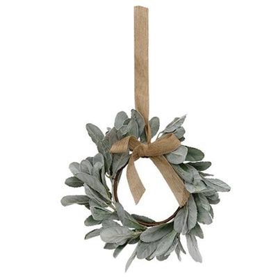 Frosted Lamb's Ear 10" Wreath with Burlap Bow Hanger