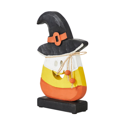 Halloween Wooden Candy Corn With Witch Hat Tabletop Decor