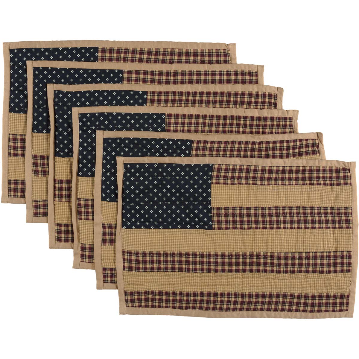 Set of 6 Patriotic Patch Quilted Placemat American Flag