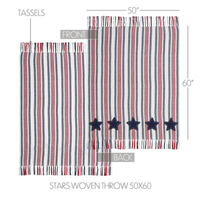 Red and Blue Striped with Blue Stars Woven Throw