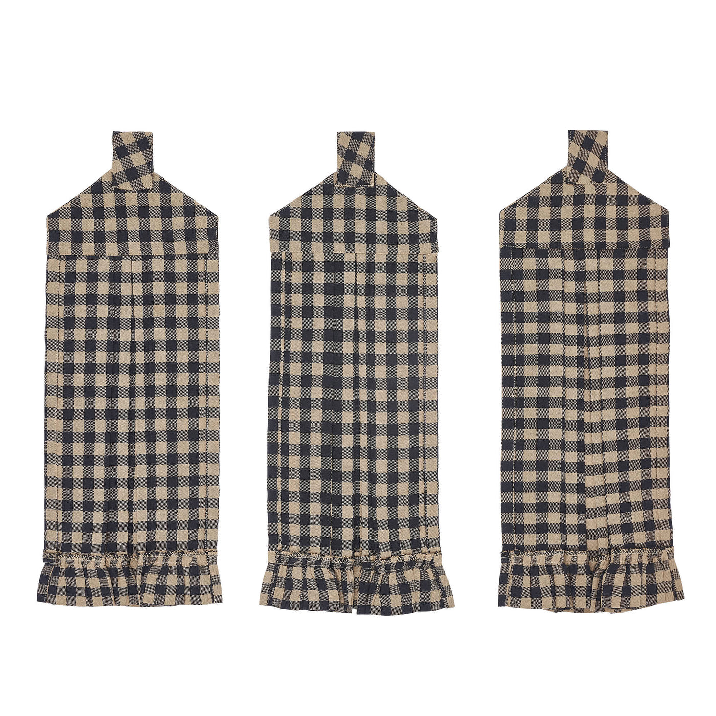 Set of 3 Black Check Button Loop Tea Towels