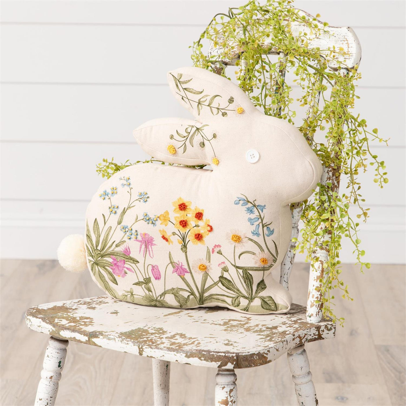 Embroidered Floral Rabbit Silhouette Pillow – Blueberry Lane Shop