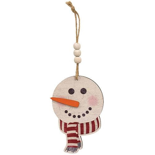 Set of 3 Weathered Wood Look Beaded Snowmen Ornaments