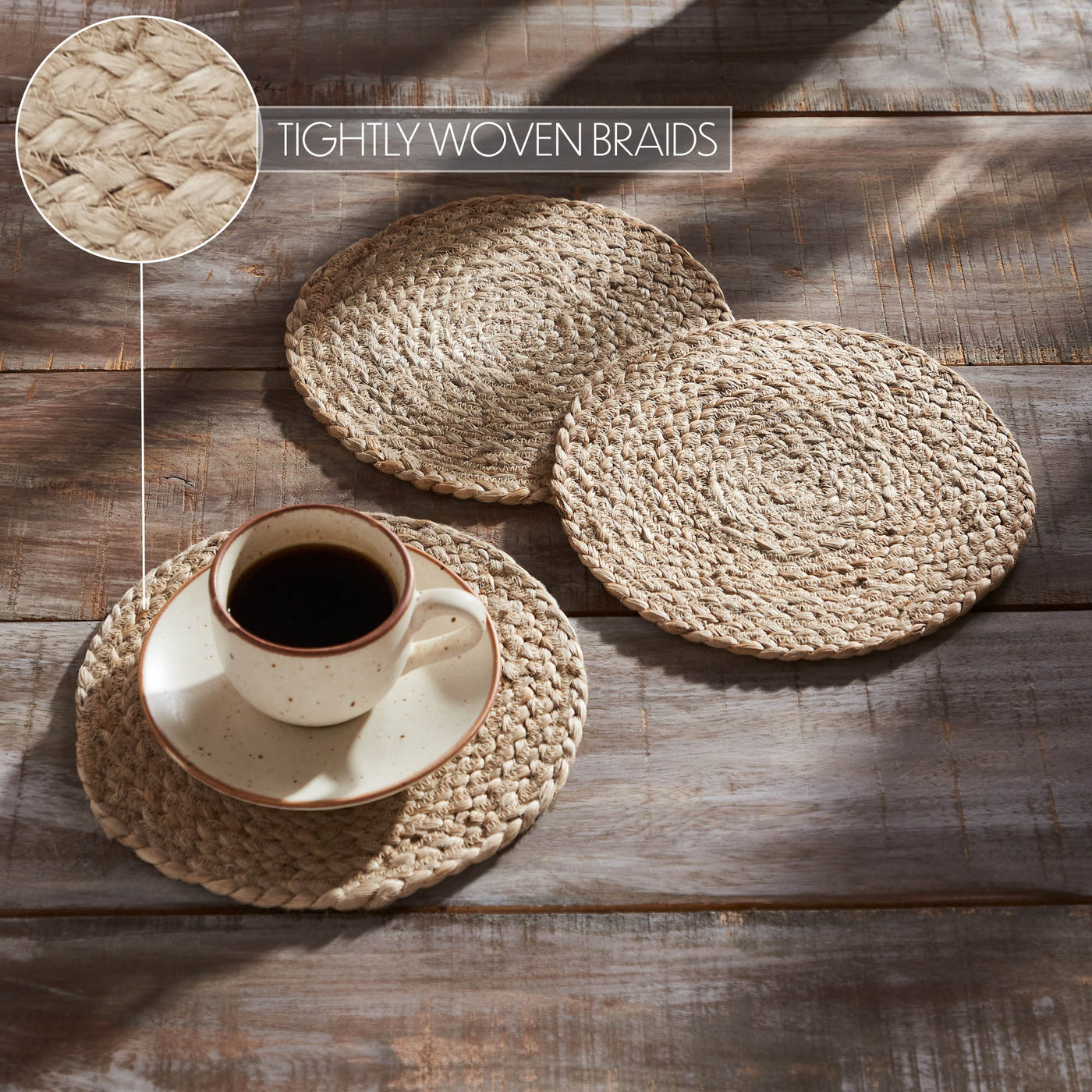 Set of 3 Natural Jute Trivet 8" diameter