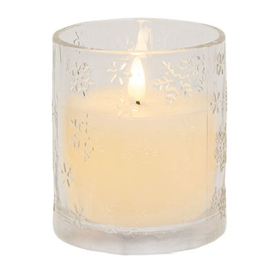 Snowflake Glass Jar LED Candle 4" H