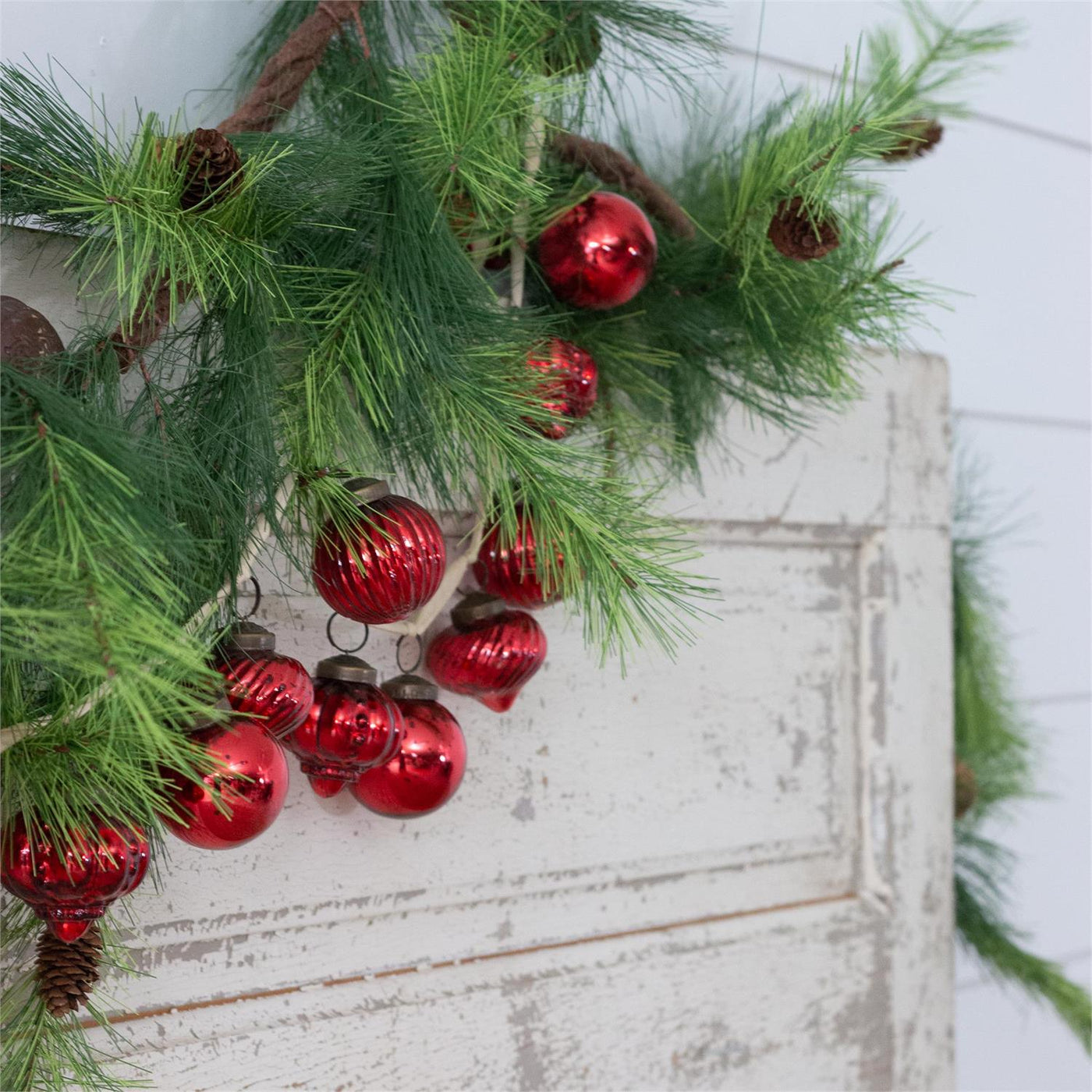 Red Mercury Glass Ornament 77" Garland