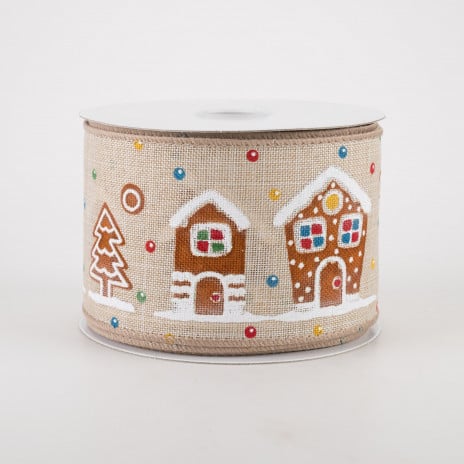 Gingerbread House Snow Glitter Accents Ribbon 2.5" x 10 yards