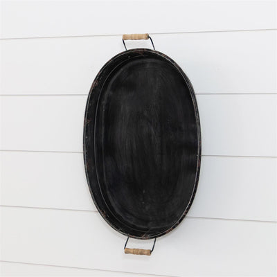 Distressed Black Metal Display Tray with Handles