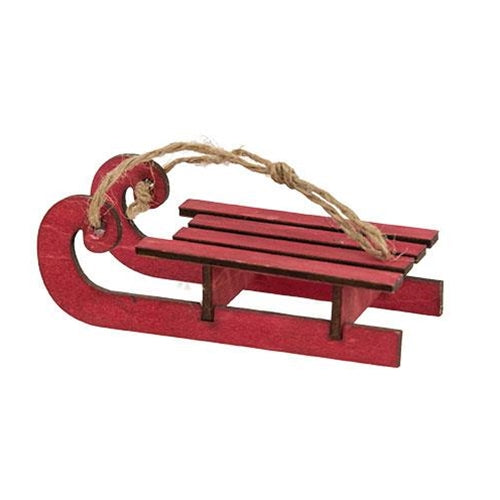 Red Sled Mini Wooden Ornament 4" long