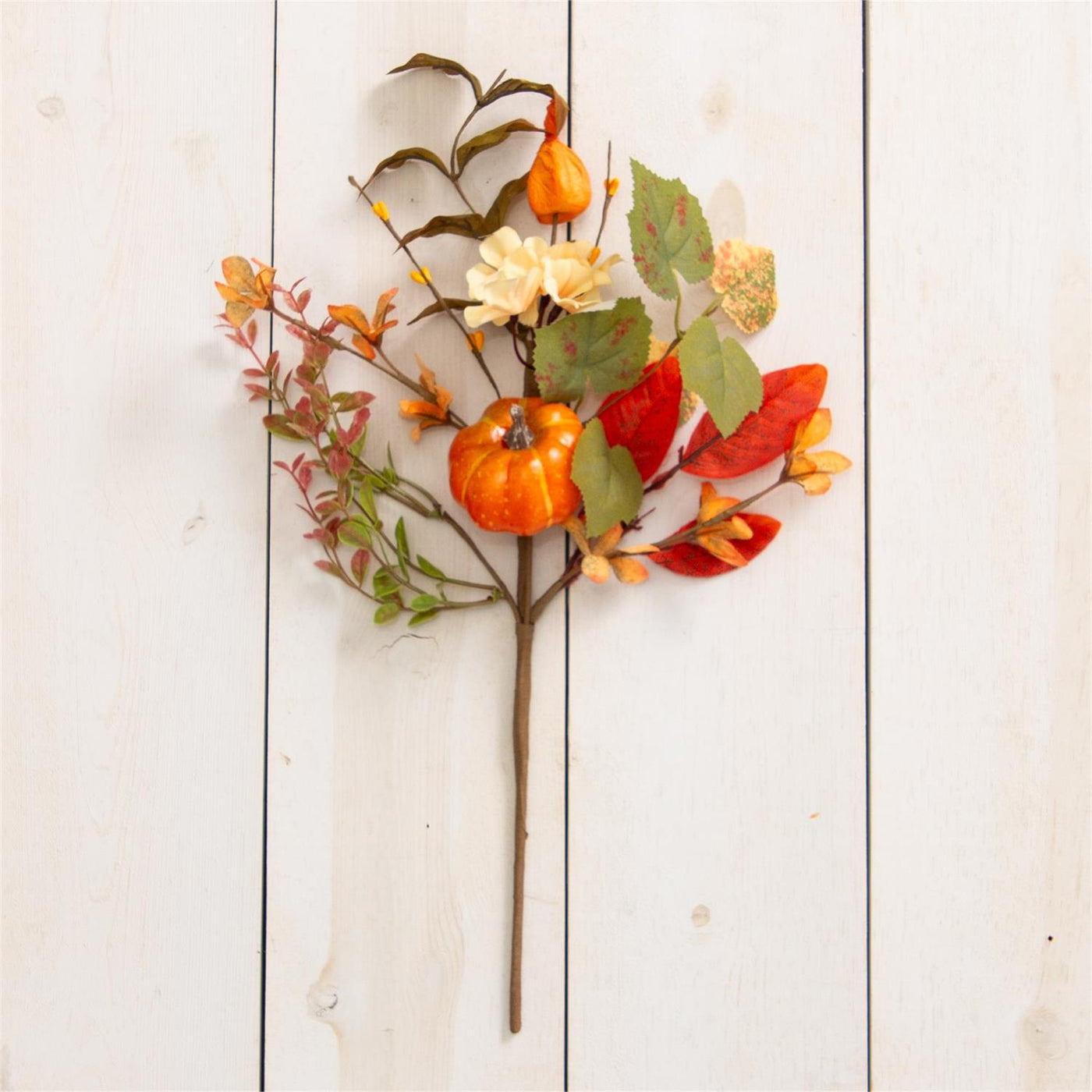 Fall Foliage and Mini Pumpkin 20" Faux Botanical Pick