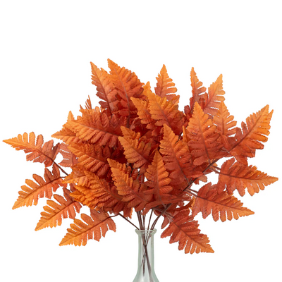 💙 Dark Orange Silk Leather Leaf 17" Faux Foliage Bush