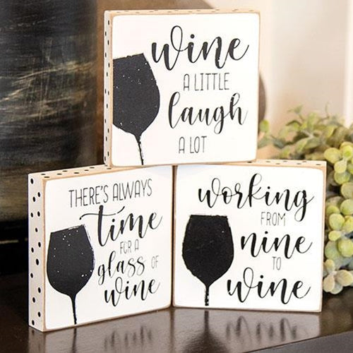Set of 3 Always Time For Wine Polka Dot 4" Square Block Signs