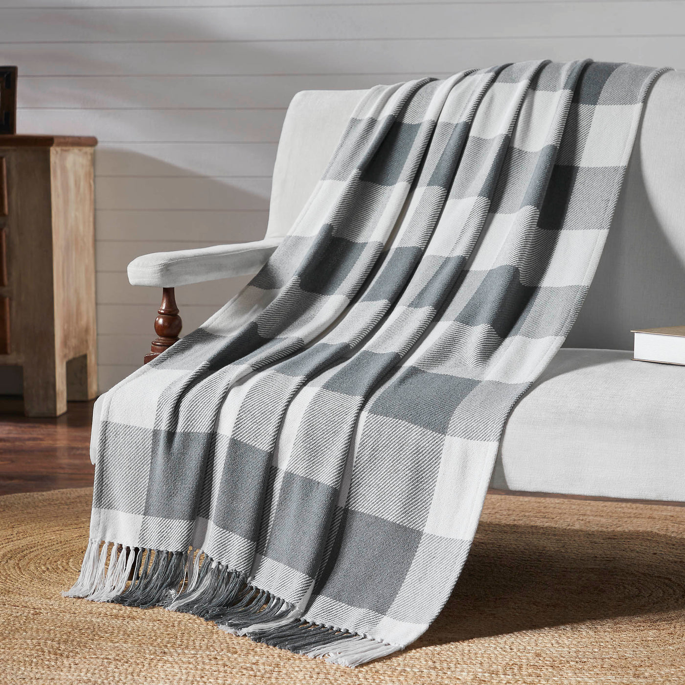 Annie Buffalo Check Grey Woven Throw 50" x 60"