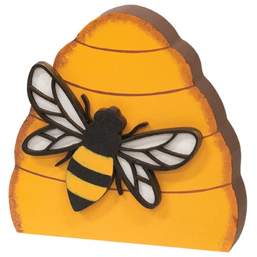 Honeycomb Beehive and Bee Wooden Sitter