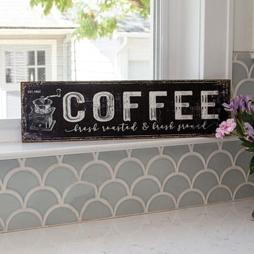 Coffee 24" Black Distressed Metal Sign