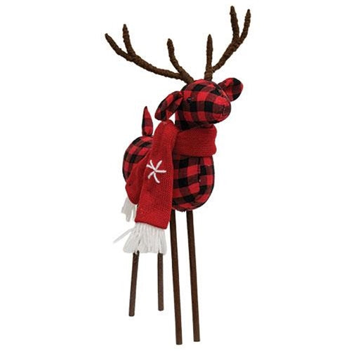 Red And Black Buffalo Check Standing Deer 14.75" H
