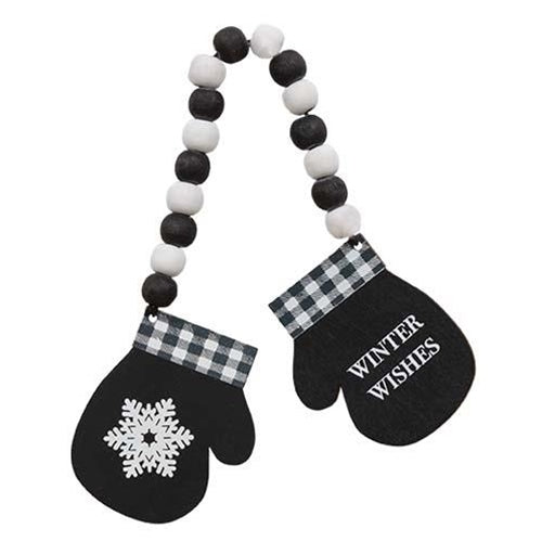 💙 Set of 2 Snowy Day Fun Winter Wishes Beaded Hanging Mittens Ornaments