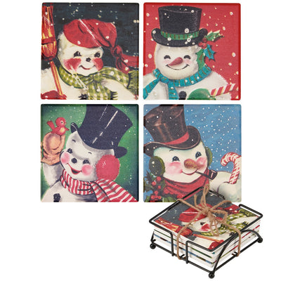 🎄💙 Retro Snowmen Stone Coaster Set of 4