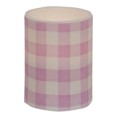Pink & White Gingham Check 4" LED Pillar Timer Candle